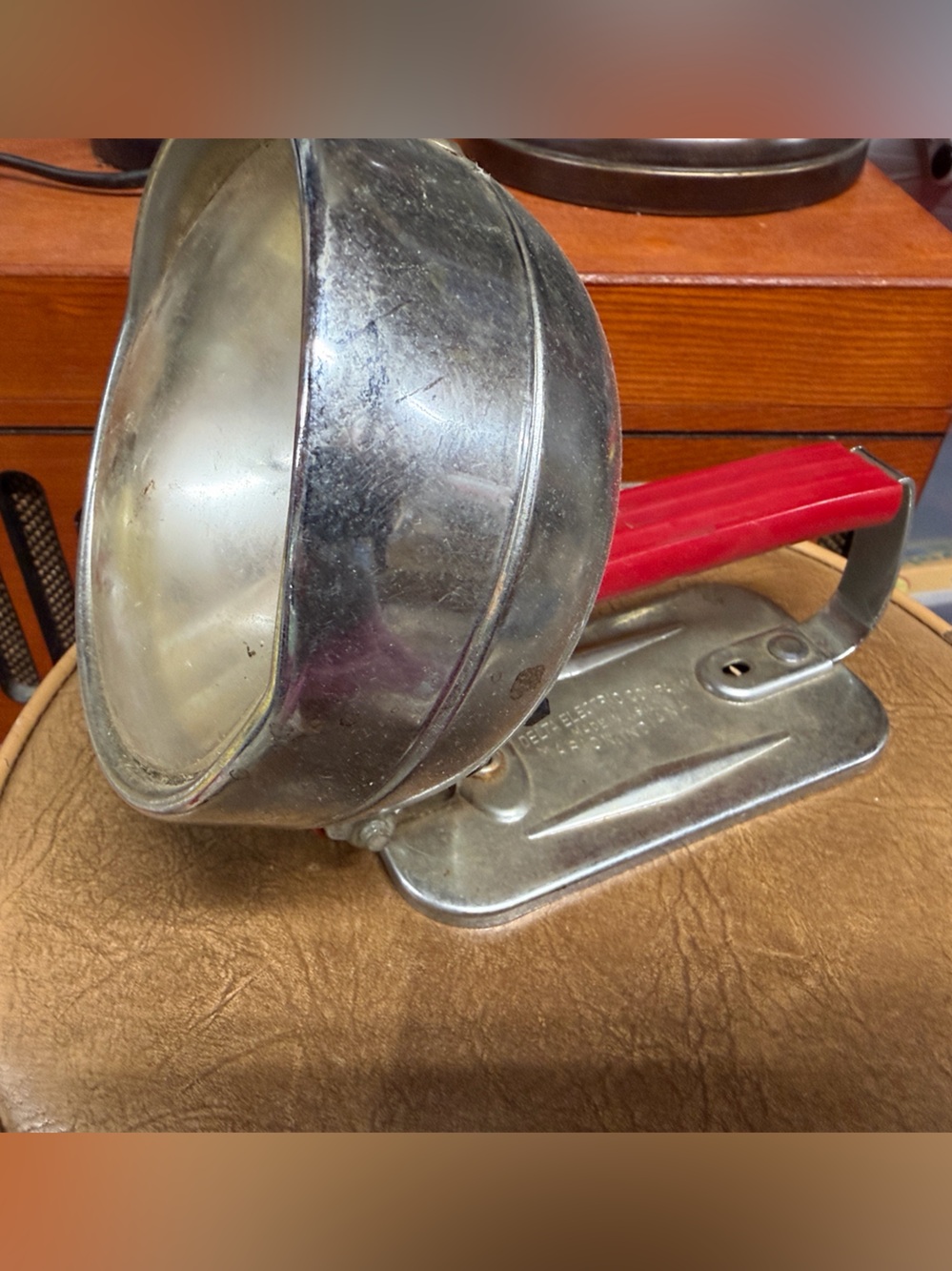 Vintage battery powered Metal Lamp Delta Electric Company Red Handle
